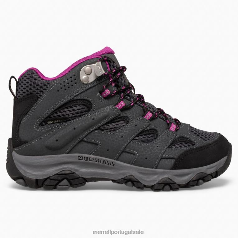 bota impermeável moab 3 mid (mk165703) Merrell crianças 4820N1433 granito/baga sapato