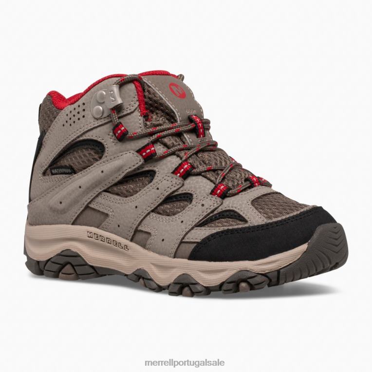 bota impermeável moab 3 mid (mk265701) Merrell crianças 4820N1430 pedregulho/vermelho sapato