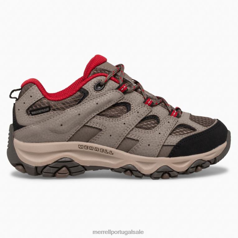 moab 3 tênis impermeável de renda baixa (mk265705) Merrell crianças 4820N1478 pedra vermelha sapato