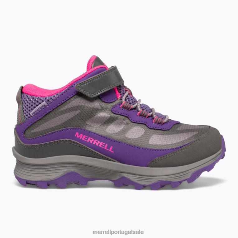 moab speed mid a/c à prova d'água (mk165209) Merrell crianças 4820N1387 cinza/rosa/roxo sapato