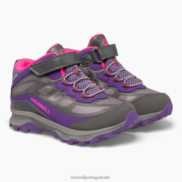 moab speed mid a/c à prova d'água (mk165209) Merrell crianças 4820N1387 cinza/rosa/roxo sapato