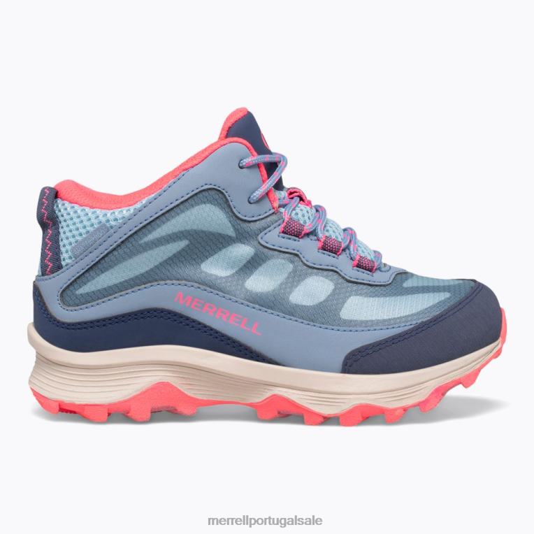 moab velocidade média à prova d'água (mk165213) Merrell crianças 4820N1382 azul empoeirado/coral sapato
