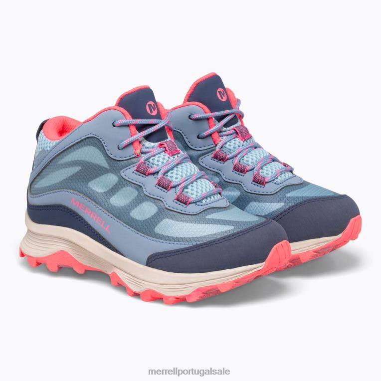 moab velocidade média à prova d'água (mk165213) Merrell crianças 4820N1382 azul empoeirado/coral sapato