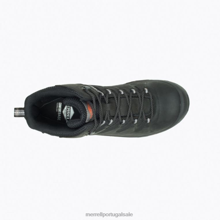 bota de trabalho resistente à prova d'água de 6 pol. em couro strongfield largura larga (j099387w) Merrell homens 4820N708 preto sapato