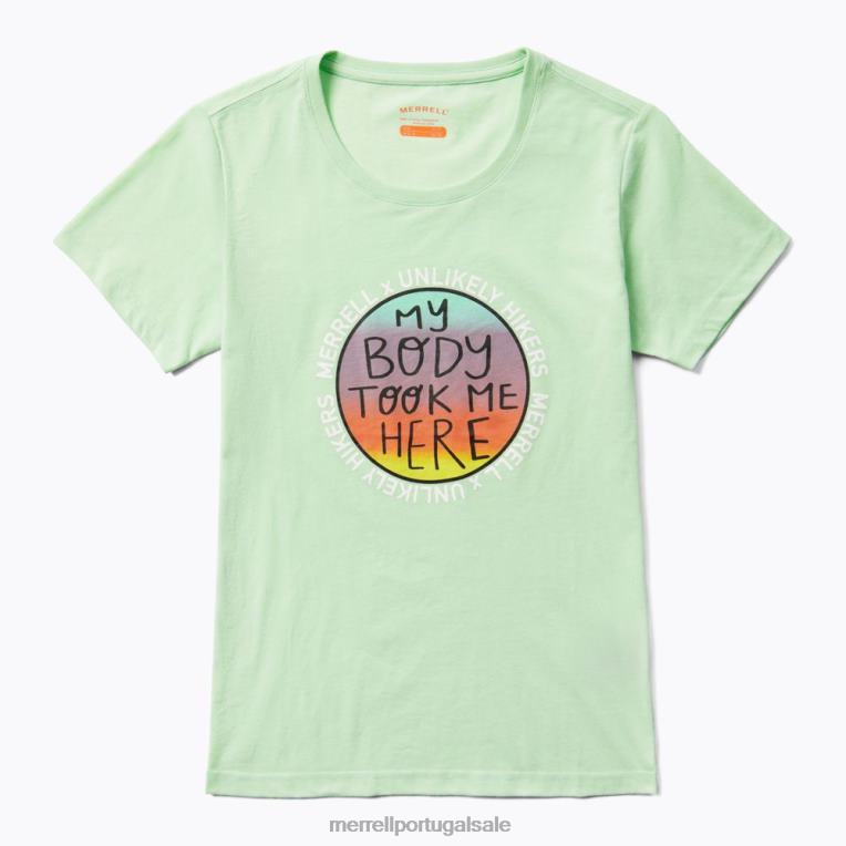 camiseta de manga curta (jws26683-330) Unlikely Hikers X Merrell mulheres 4820N1266 névoa verde roupas